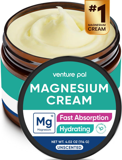 Venture Pal Topical Magnesium Cream, Highly Concentrated Magnesium Lotion | Fast-Absorbing Magnesium Moisturizing Cream with Coconut Oil, Shea Butter & Hyaluronic Acid; Suitable for Kids