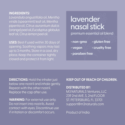 Mint Nasal Stick, Nasal Inhaler, Essential Oil Aromatherapy, 4 Sticks by M3