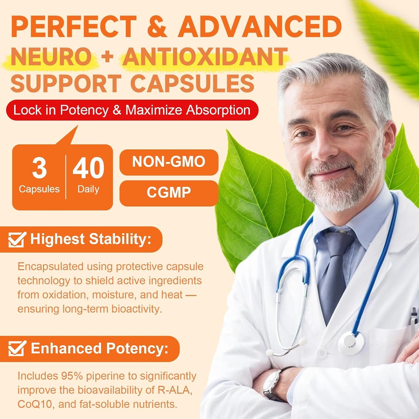 Totaria R Alpha Lipoic Acid 600mg - Stabilized ALA Supplement for Neuropathy Support Capsules, Nerve Health, Nervous System and Antioxidant, Non-GMO, Gluten Free, Vegan Safe 120 Counts