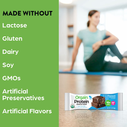 Orgain Organic Vegan Protein Bars, Chocolate Brownie - 10g Plant Based Protein, Gluten Free