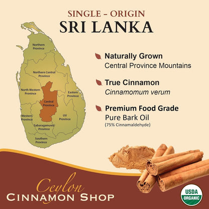 Organic Ceylon Cinnamon Bark Essential Oil, Food Grade - 1 Oz (30mL) | Premium Grade True Cinnamon Oil, Sri Lankan Variety, Cinnamomum Verum, All-Natural, Non-GMO, Gluten Free, Made in USA (GMP)