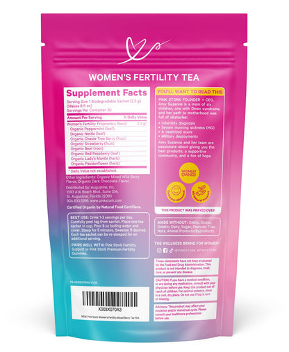 Pink Stork Organic Fertility Tea for Women, Sweet Mint, 15 Sachets | USDA Organic Herbs, Chaste Tree Berry (Vitex), Red Raspberry Leaf, Hormone Balance Support, Caffeine Free, 30 servings