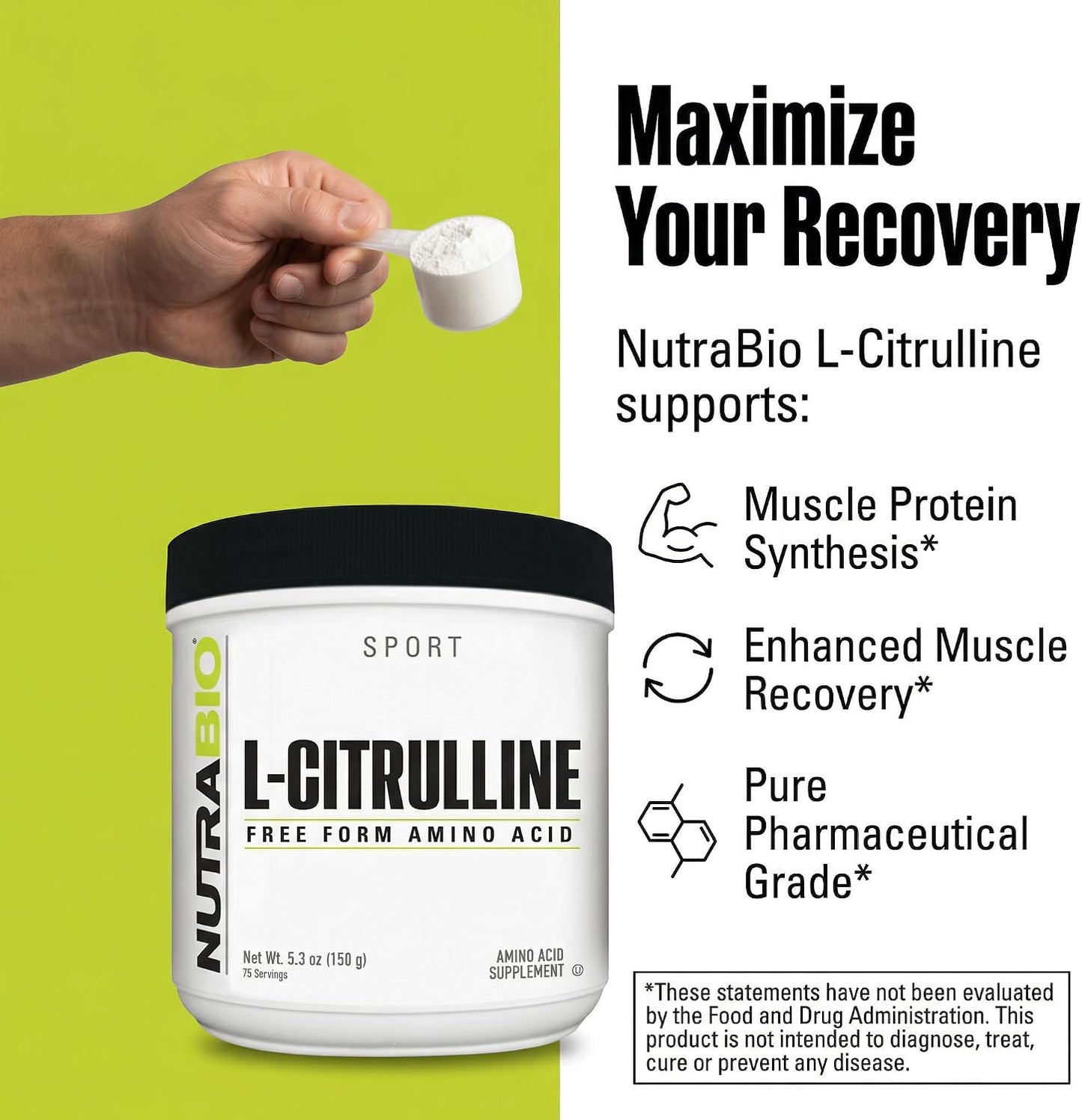 NutraBio L-Citrulline, Free Form Amino Acid, 5.3 oz (150 g)