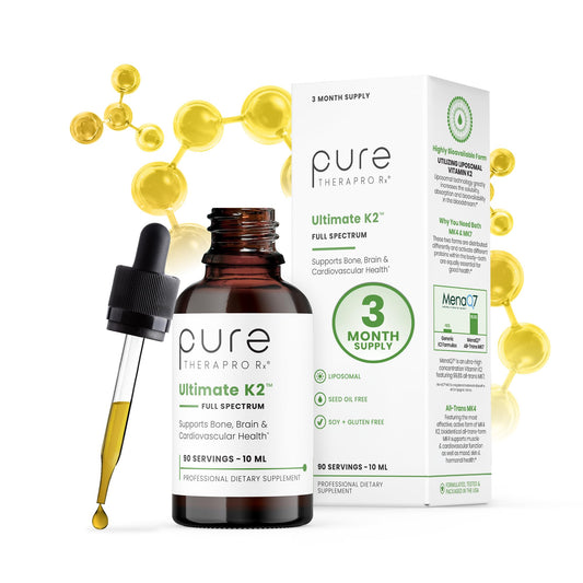 Pure Therapro Rx Ultimate K2 Supplement | Liquid Liposomal Vitamin K2 Drops | 90 Servings | 600mcg Vegan K2 as MK4 & MenaQ7 MK7 | Supports Bone Health, Heart Health, Skin & Hair | 10 mL