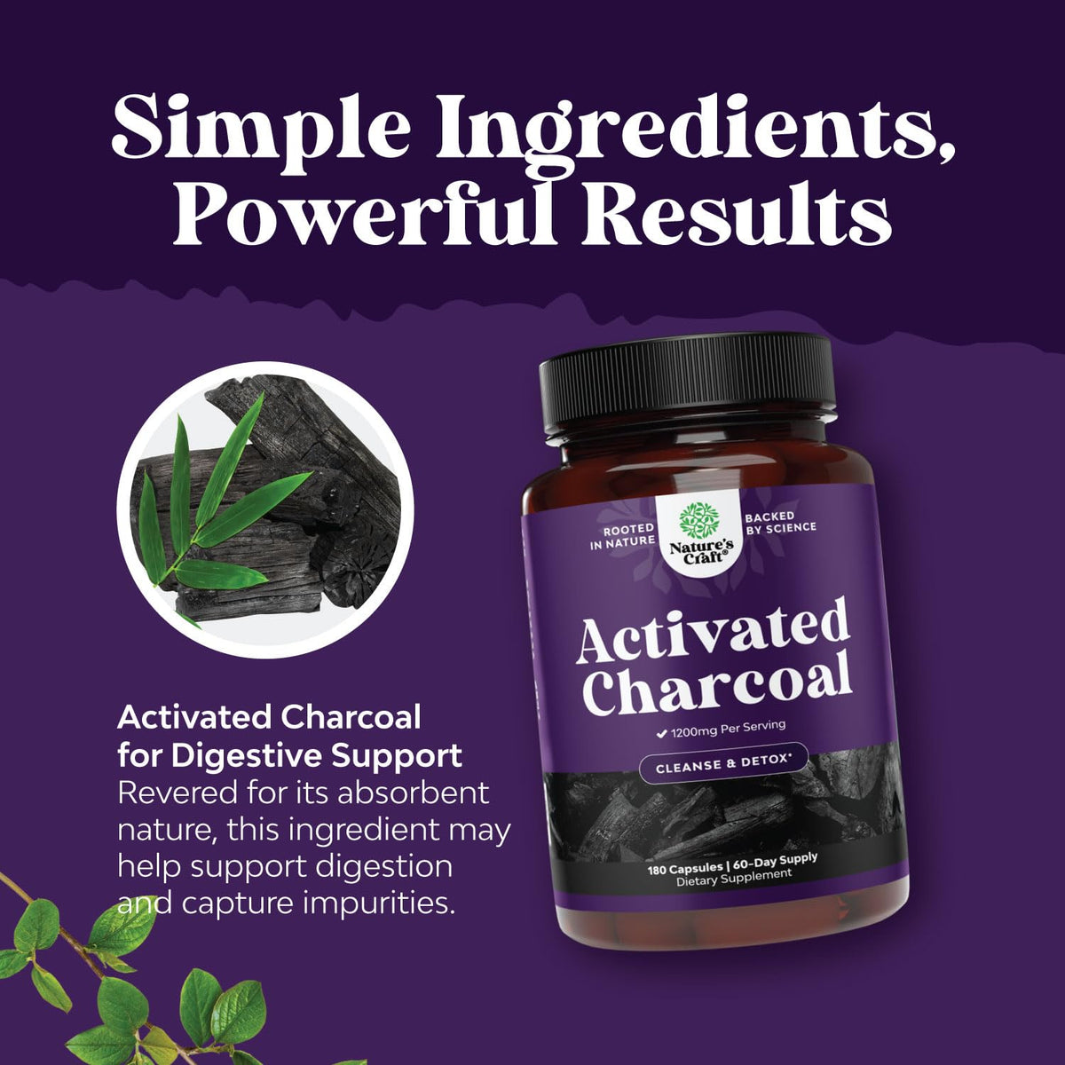 Cleanse and Detox Activated Charcoal Capsules - Purifying Detox Pills with 1200mg