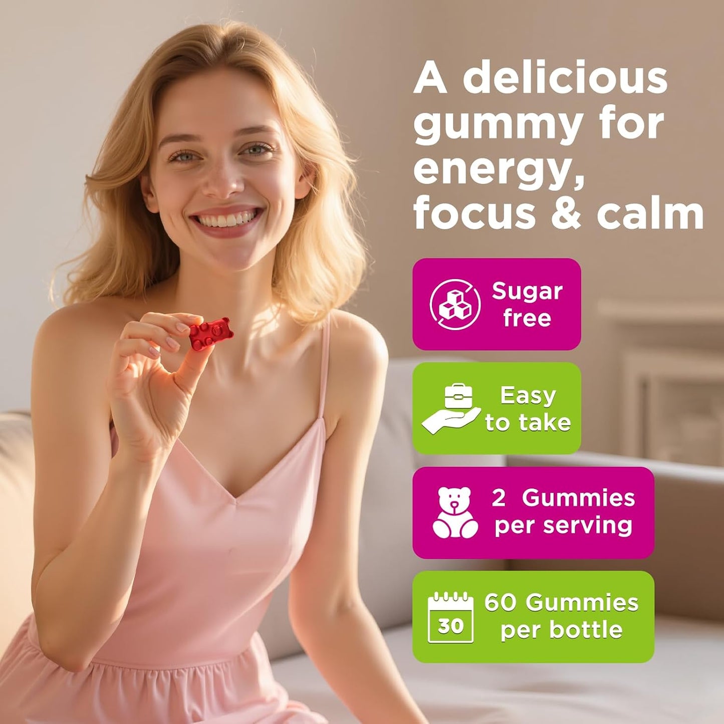 Vitamin B Complex Gummies for Women & Me, Vitamin B12, B1, B2, B3, B6, B7, B9 with Vitamin C, Zinc, Magnesium & CoQ10 for Energy, Brain, Nervous System & Mood, Natural Raspberry Flavor, 60 Gummies