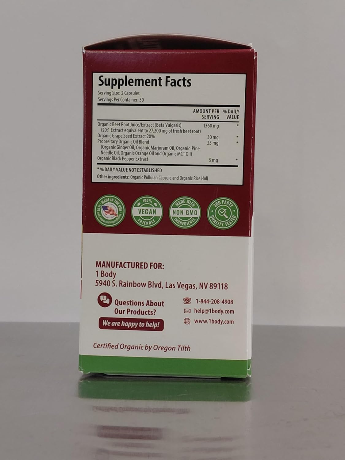 1 Body Beet Root Capsules 1360mg, 20:1 Extract, Beet Vital, 60 Caps