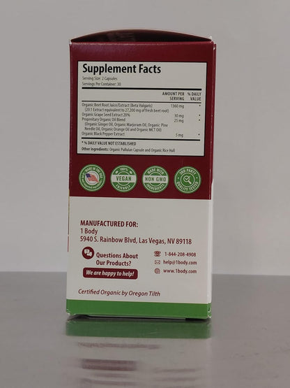 1 Body Beet Root Capsules 1360mg, 20:1 Extract, Beet Vital, 60 Caps