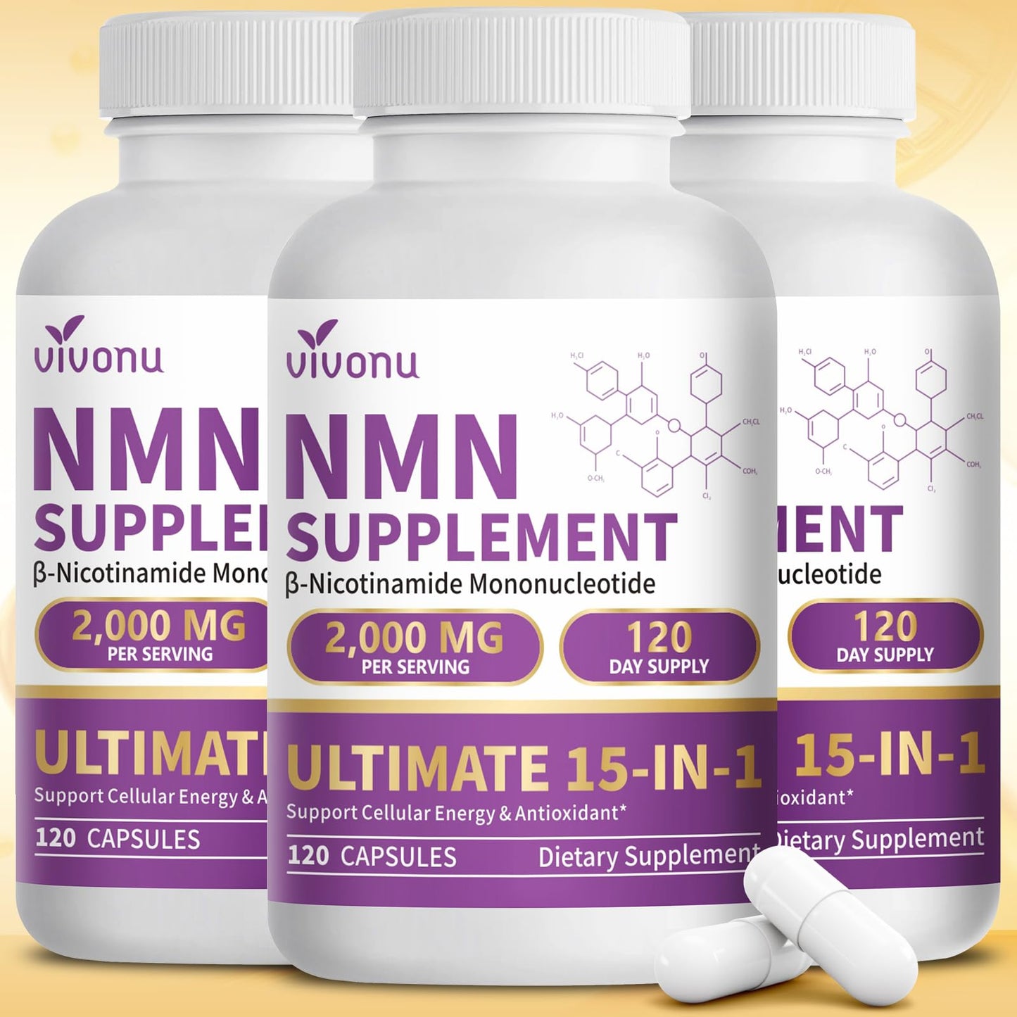 15-in-1 Liposomal NMN* Supplement, 2000mg Per Serving*, 99% Pure, NAD+ NMNH Alternative with Nicotinamide* Mononucleotide, Resveratrol, TMG*, CoQ10, Quercetin* (1 Bottles, 120 Capsule)