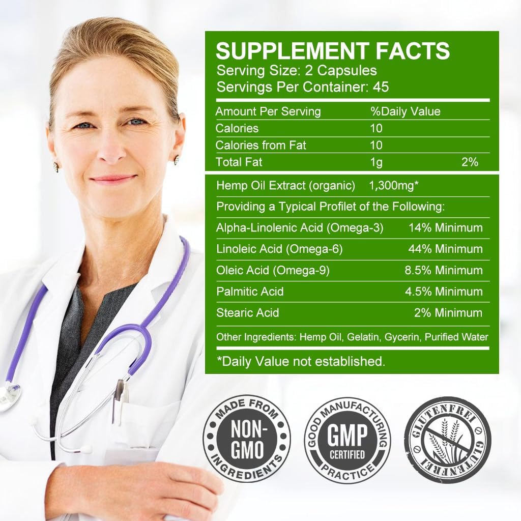 (2-Pack) High Potency Hemp Oil Capsules - 180 Veggie Softgels - 60,000 Maximum Strength, Immune System Support, Focus Calm, Relaxation, Mood, Pure Extract, Organic, Vegan, Non-GMO