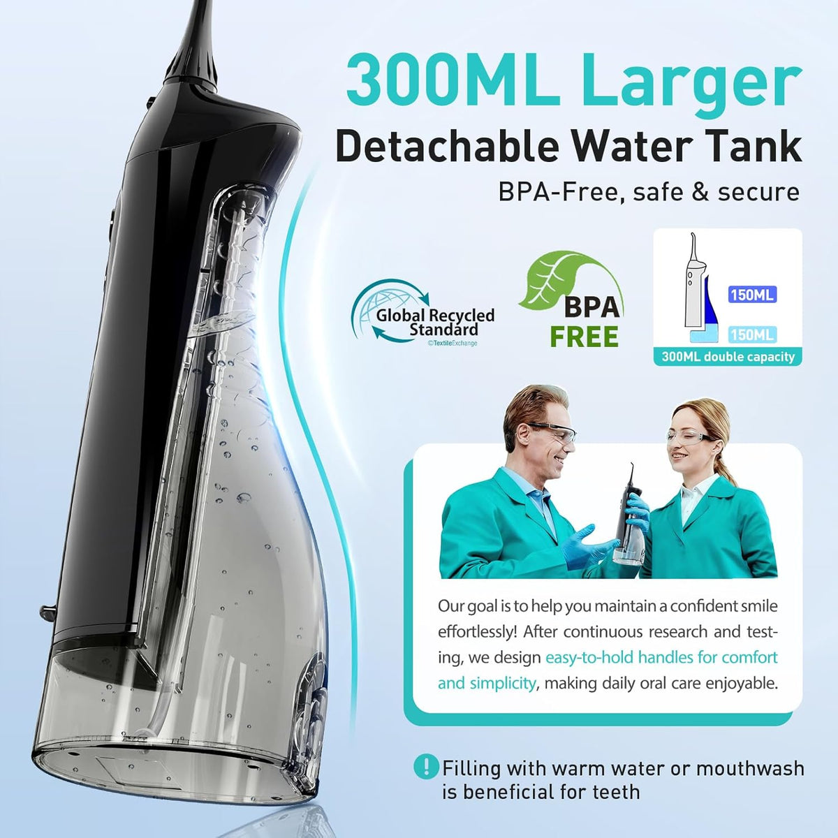 COSLUS ADA Accepted C20 Water Dental Flosser Teeth Pick, 300ML Larger Tank