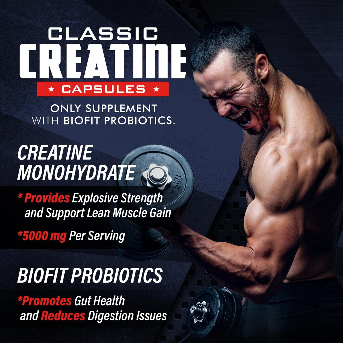 Creatine Monohydrate Capsules - 5000mg + BioFit™ (Max Strength) Supports Muscle