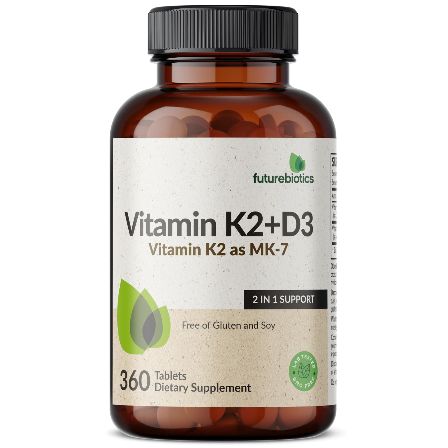 Futurebiotics Vitamin K2 with D3, 2 in 1 Support, 5000 IU Vitamin D3 & 90 mcg Vitamin K2 MK-7 Non-GMO, 120 Tablets