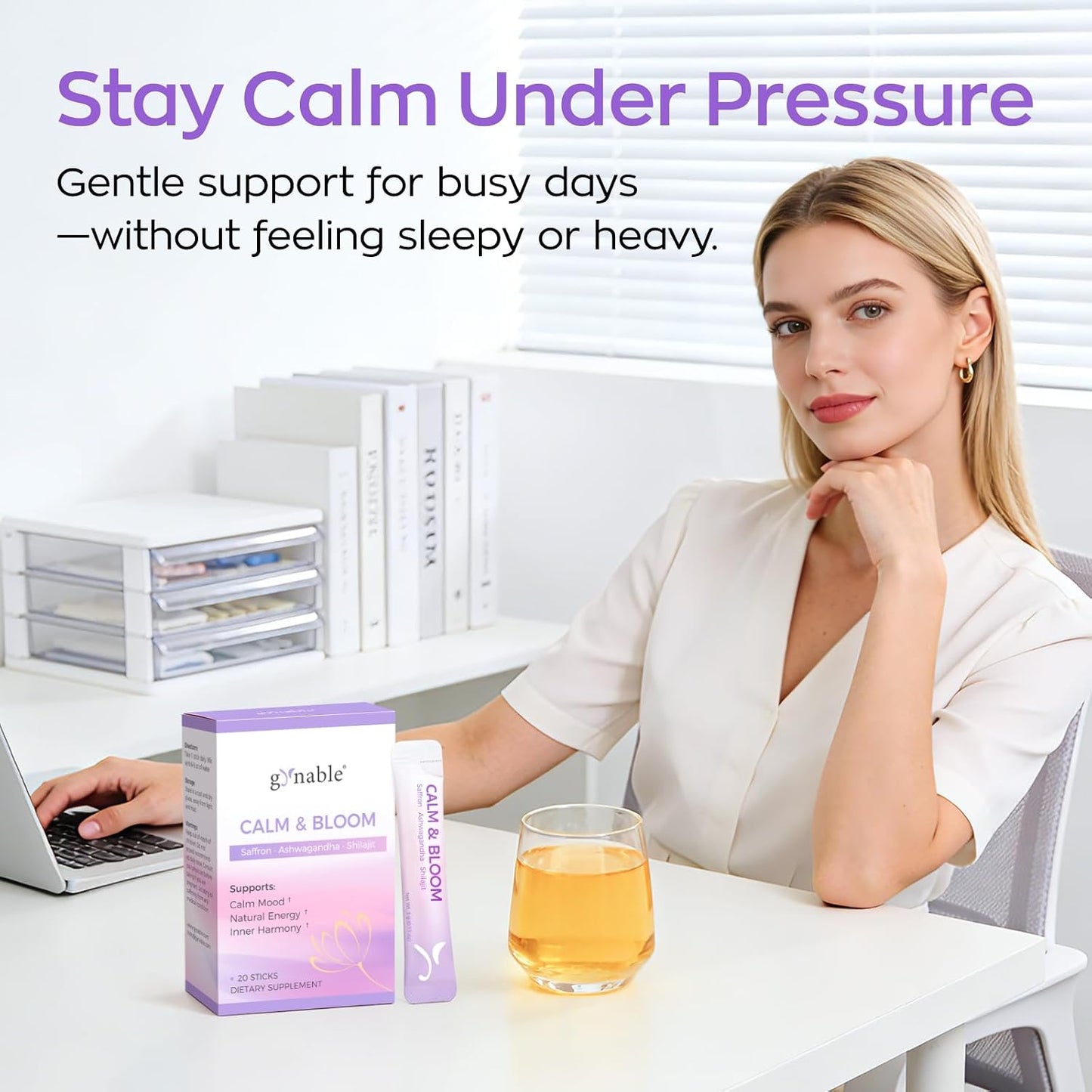 Gynable Saffron Supplement for Women, Daily Calm & Stress Support Drink Mix, 89mg Saffron Extract + Ashwagandha, L-Theanine & Magnesium, Helps You Unwind & Feel More Balanced, 20 Stick Packs, Lime