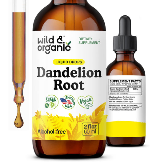Wild & Organic Dandelion Root Extract Drops - Liver Cleanse Detox - Herbal Dandelion Tincture - Liver Support Supplement - Add to Tea - Vegan, Sugar & Alcohol-Free Liquid Drops - 4 fl oz