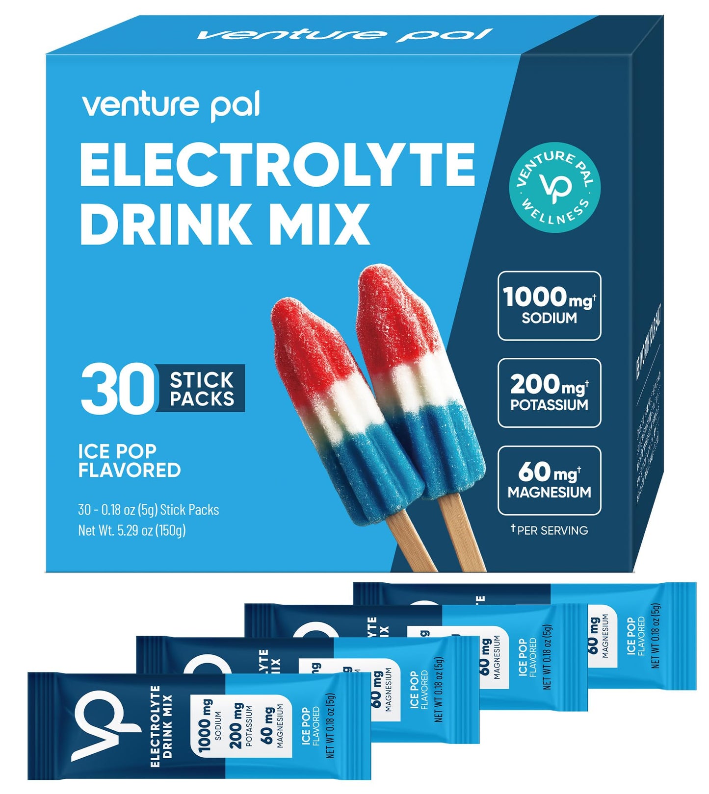 Venture Pal High Sodium Sugar-Free Electrolytes Powder Packets, 16 Sticks | Hydration Packets with Sodium, Potassium & Magnesium, Zero Calories, Keto, Vegan, and Paleo Friendly