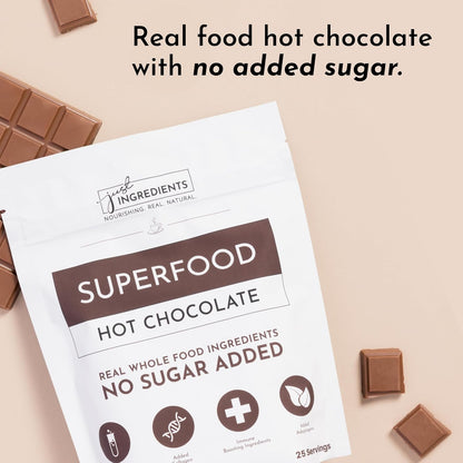 JUST INGREDIENTS Superfood Hot Chocolate Powder - Collagen, Cacao, Ashwagandha, Turmeric, 25 Servings
