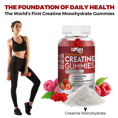 Izkan Pro Creatine Monohydrate Gummies 4000mg for Men & Women - 60 Chewable
