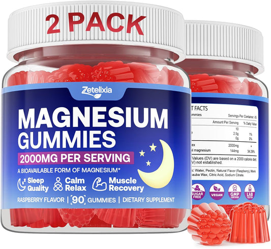 180 Count | Magnesium Gummies for Women & Men, Support Calm, Restful Sleep & Muscle Health, Sugar Free, Vegan, Non-GMO, Raspberry Flavor