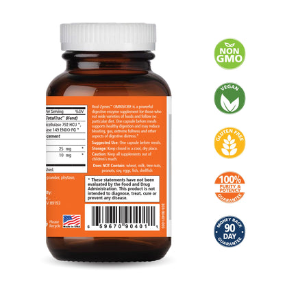 Real-Zymes™ OMNIVORE Digestive Enzymes Supplement with Probiotics for Better Digestion - Natural Support for Relief of Bloating, Gas, Belching, Diarrhea, Constipation, IBS, etc. - 30 Caps