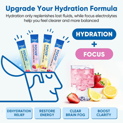 Venture Pal 2-in-1 Focus Support Electrolytes Powder + High Sodium Sugar-Free Electrolyte Powder Packets Bundle, Hydration Packets with Vitamins, Lion's Mane, Ashwagandha, Sodium, Potassium & Magnesiu