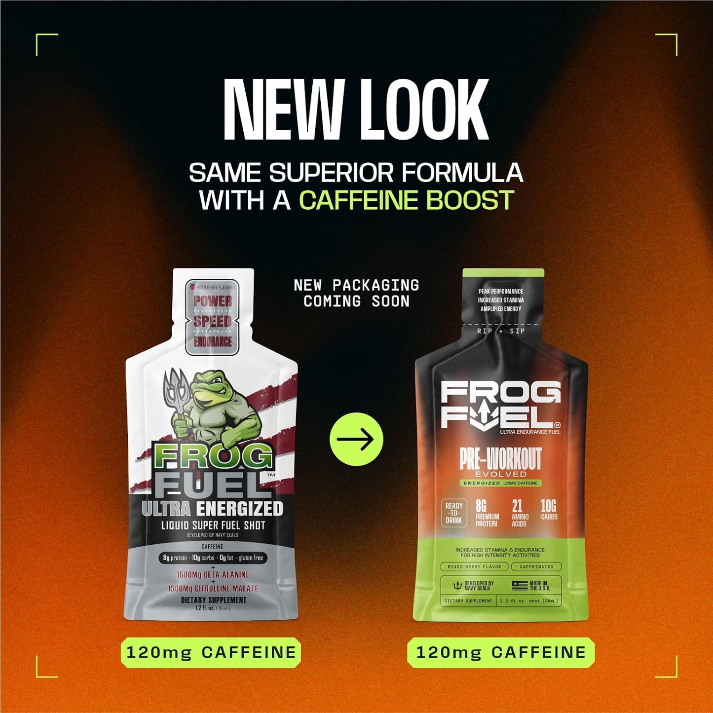 Frog Fuel Ultra Energy Gel & Pre Workout Shot, 120mg Caffeine, Berry, 24 pk | 1500mg Beta Alanine, Electrolytes 8g Protein Nano-Hydrolyzed Grass Fed Collagen, 10g Carbs, Gluten Free, 1.2 oz Gel Packs
