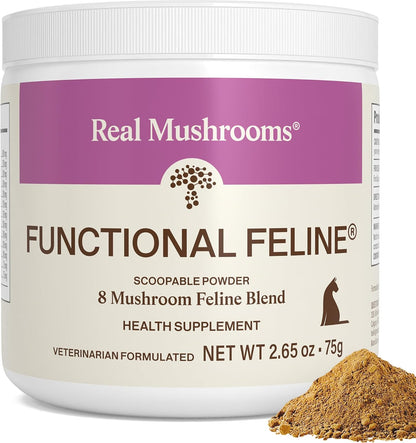 Real Mushrooms Cat Supplement Powder – Organic Mushroom Blend with Antarctic Krill & Ashwagandha – Cat Vitamins for Older Cats or Kittens – 2.65 oz Functional Feline Formula