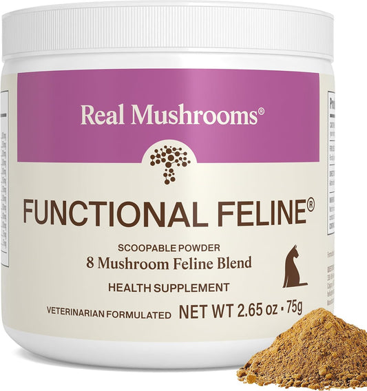 Real Mushrooms Cat Supplement Powder – Organic Mushroom Blend with Antarctic Krill & Ashwagandha – Cat Vitamins for Older Cats or Kittens – 2.65 oz Functional Feline Formula