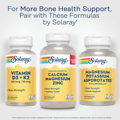 SOLARAY Calcium Magnesium Zinc Supplement - with Calcium 1000mg, Magnesium 500mg - Bone Health, Muscle Function, Heart Health and Immune Support - Vegan, 60 Day Guarantee, 68 Servings, 275 VegCaps