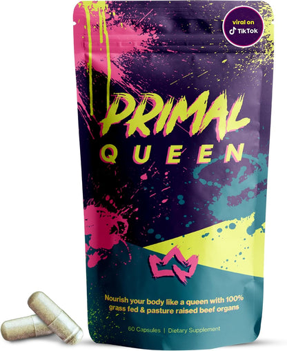 Primal Queen Beef Organ Superfood, Grass-Fed Liver Kidney Heart for Women | Female-Optimized Blend of 6 Pasture-Raised Organs for Hormone Balance, Energy and Vitality; 3rd-Party Tested