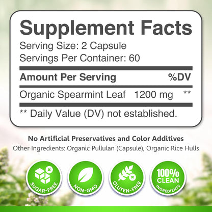 USDA Organic Spearmint Capsules | Digestive Support, 1200mg | 60-Day Supply