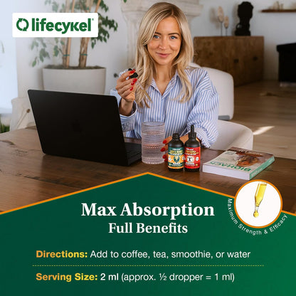 Life Cykel Cordyceps +Lion's Mane Extract Performance Pack - Organic Mushroom Supplement for Energy, Focus & Mental Clarity - USA Made, Pure & Potent Mushroom Liquid Drops for Adults