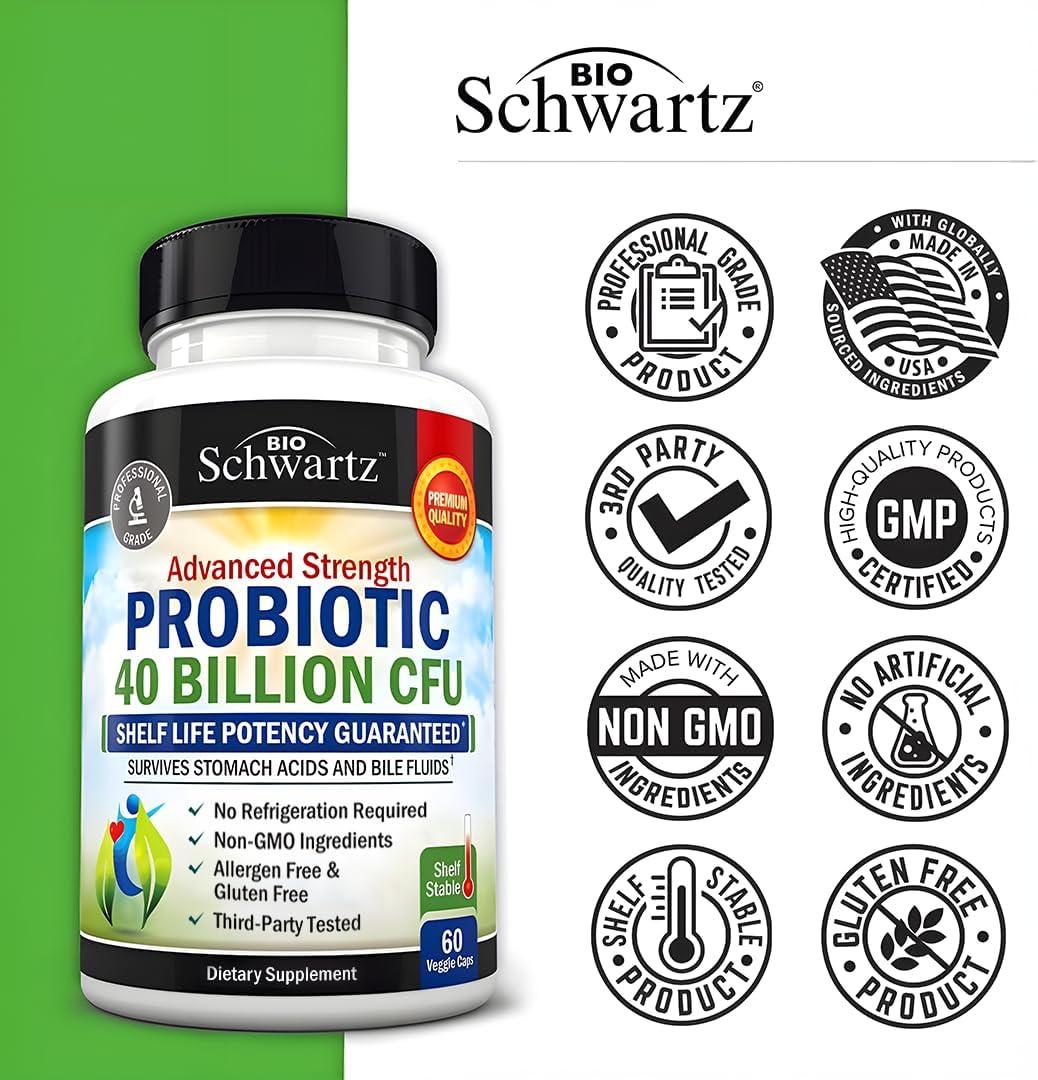Probiotic 40 Billion CFU with Organic Prebiotics for Gut Health, 60 Count