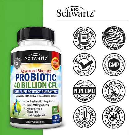 Probiotic 40 Billion CFU with Organic Prebiotics for Gut Health, 60 Count