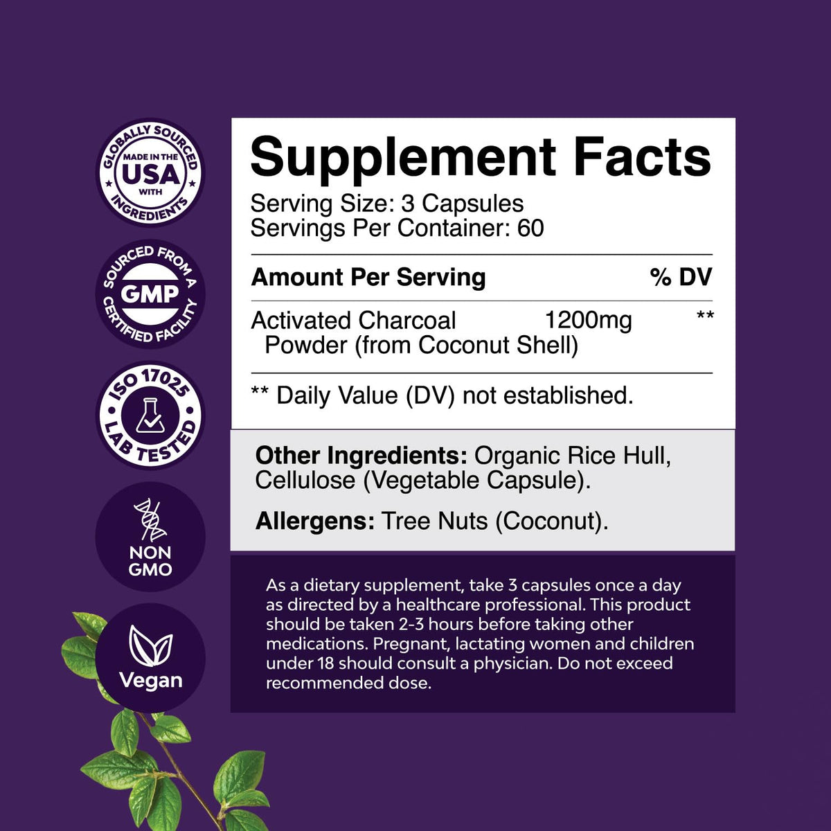 Cleanse and Detox Activated Charcoal Capsules - Purifying Detox Pills with 1200mg