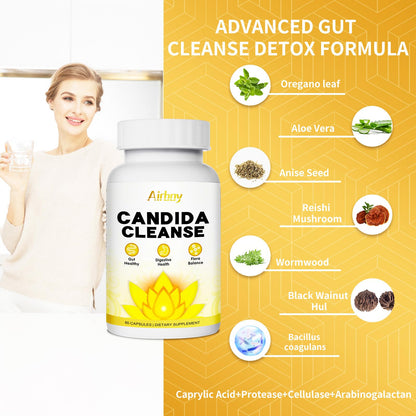 Airboy Candi Support,Gut Colon Cleanse Detox for Women & Men,Candi Support with Oregano Leaf, Caprylic Acid，Wormwood, Black Walnut-60 Counts x 2 Pack