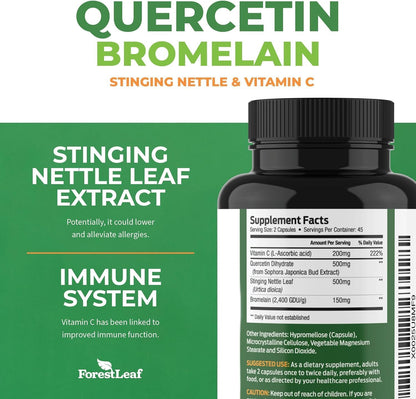 ForestLeaf Immune Support Supplement with Vitamin C + Quercetin for Immunity - Immune Boosters for Adults with Liposomal VIT C, Quercetin & Stinging Nettle - 2 in 1 Immune System Defense Booster