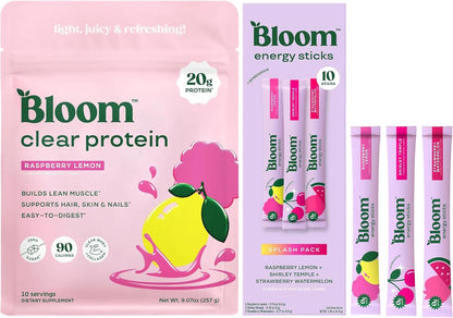 Bloom Raspberry Lemonade Clear Protein and Variety Energy Packets Bundle