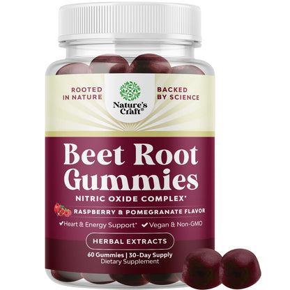 Flow Boosting Beet Root Gummies - Invigorating Beet Gummies for Adults Nitric Oxide Energy & Heart Health Support with Grapeseed Pomegranate & Vitamin B12 - Vegan Non-GMO & Gluten Free - 60 Count
