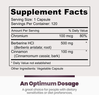 Simply Natures Pure Premium Berberine HCl 500mg - 120 Capsules - Cardiovascular Gastrointestinal Immune Support - Chromium Cinnamon