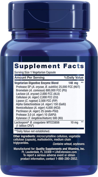 Life Extension Enhanced Super Digestive Enzymes and Probiotics, 60 Capsules | B. Coagulans Probiotic & Blend of 10 Digestive Enzymes, Supports Digestion, Comfort & GI Balance for Plant-Based Diets