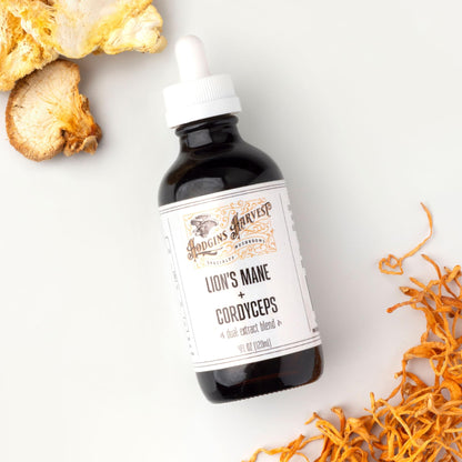 Hodgins Harvest Organic Lion's Mane Fruiting Body Extract Tincture - Mushroom Supplement for Brain Health and Mental Focus - Dual Extract Formula - Extra Concentrated - 4 fl oz Bottle