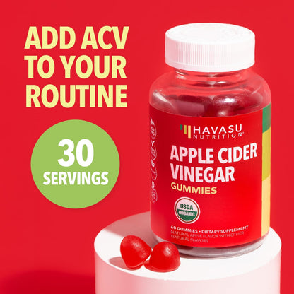Apple Cider Vinegar Gummies, USDA Organic, Apple Flavor, 1-Month Supply | USDA Organic ACV Gummies for Digestive Health, Metabolism & Gut Support, Vegan, Gluten-Free, No Harsh Taste, 60ct