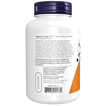 NOW Foods Supplements, Glutathione 500 mg, With Milk Thistle Extract & Alpha Lipoic Acid, Free Radical Neutralizer*, 60 Veg Capsules