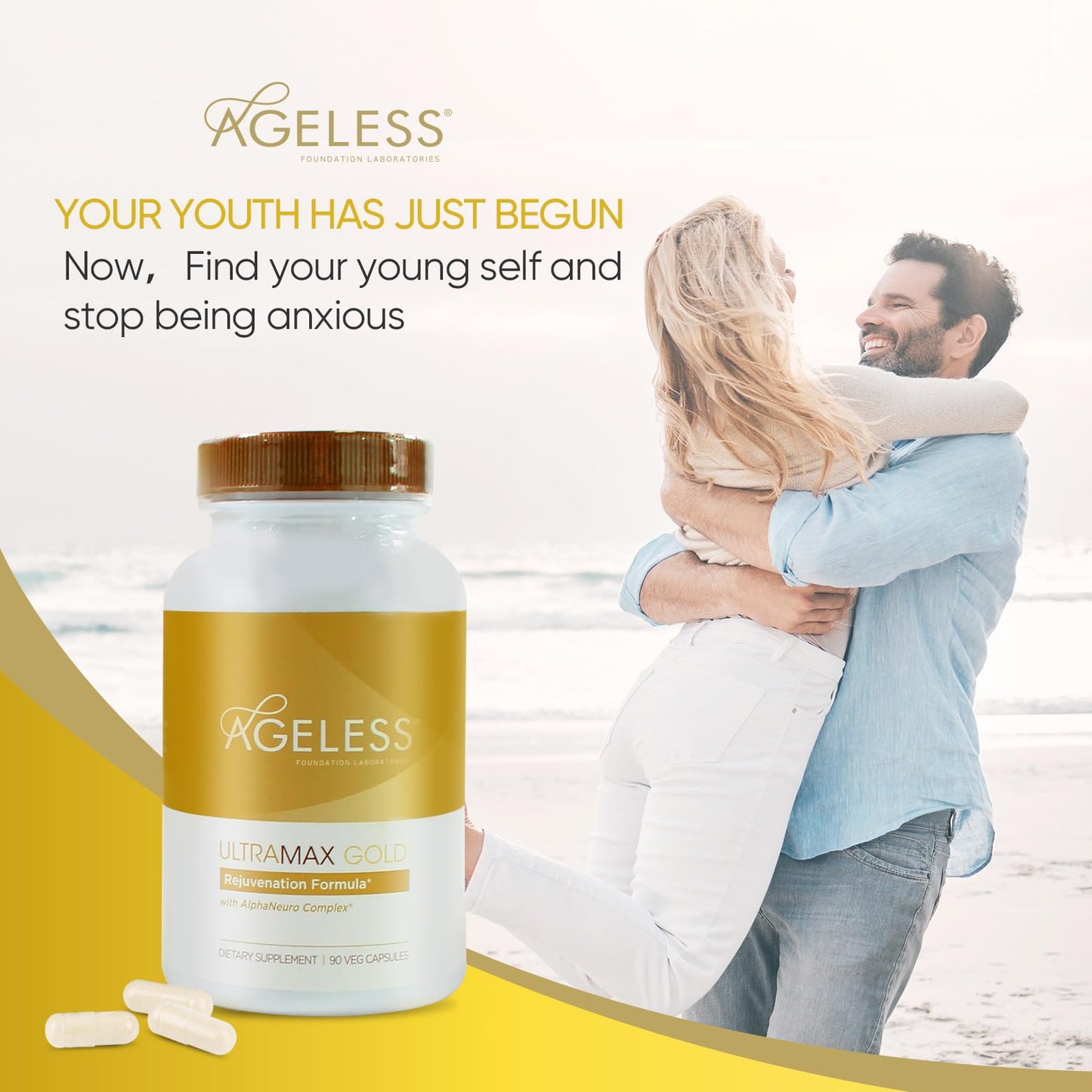 AGELESS™: UltraMAX Gold™ Capsules, HGH Anti-Aging Supplement for Women, Slows Cellular Aging, Supports Immune Health, Smoother Skin Tone and Restorative Sleep, Weight Management, 90 Capsules | Healthy Aging Support, Cellular Energy, Longevity Support, Dai