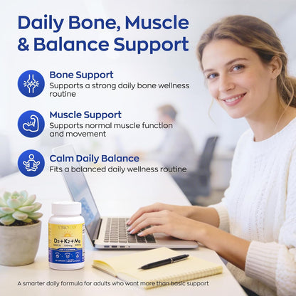 UBIOSKA Vitamin D3 K2 Magnesium, 5000 IU D3, K2 as MK-7, 60 Capsules | 8-form magnesium with glycinate, taurate and malate, plus B vitamins and zinc for daily bone, muscle and immune support