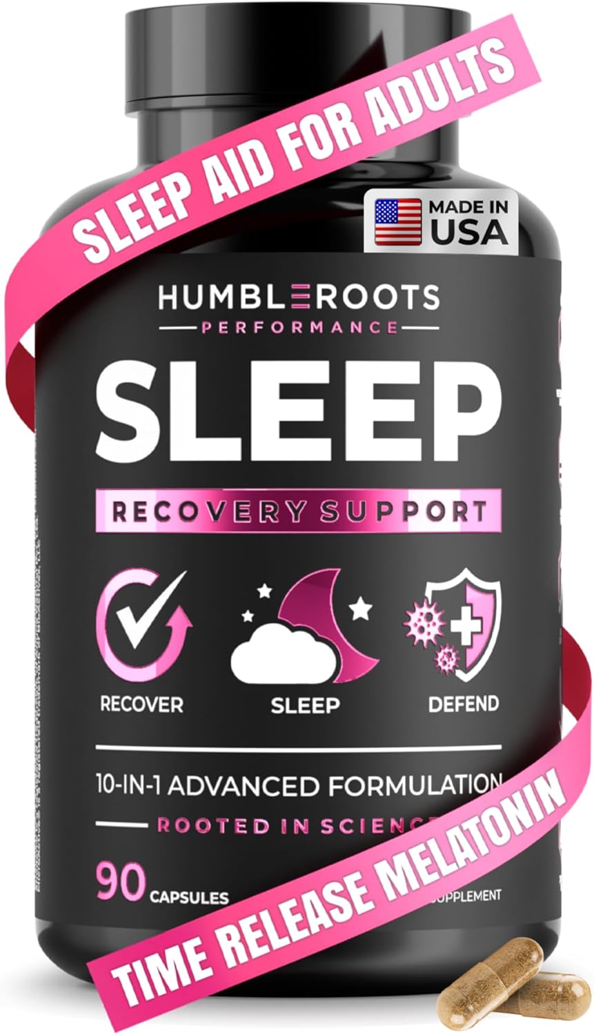 Extra Strength Sleep Aid for Adults with Extended Release MicroActive Melatonin, Ashwagandha, L-Theanine, & 7 Additional All-Natural Ingredients | Advanced Recovery Supplement (90 Capsules)