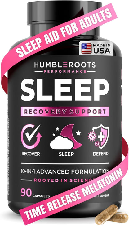 Extra Strength Sleep Aid for Adults with Extended Release MicroActive Melatonin, Ashwagandha, L-Theanine, & 7 Additional All-Natural Ingredients | Advanced Recovery Supplement (90 Capsules)