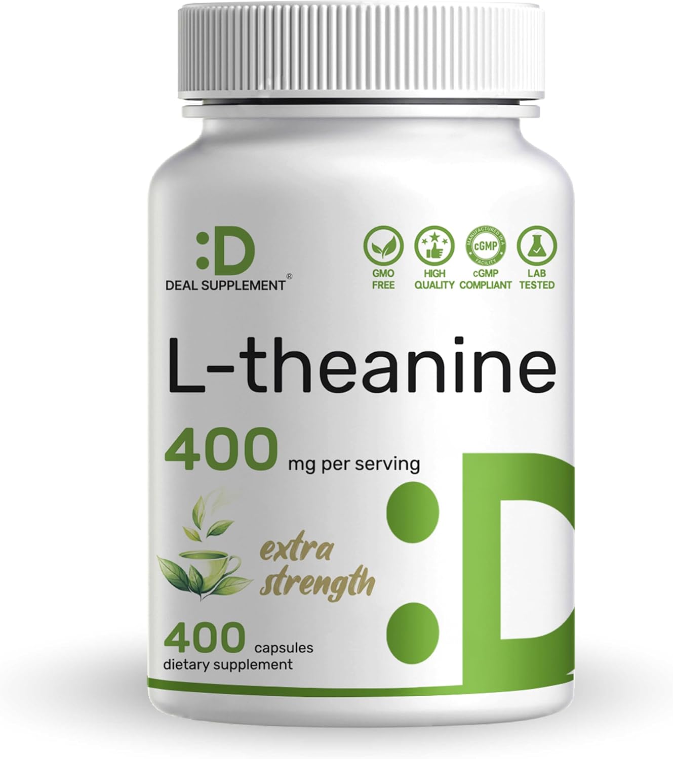 L-Theanine 400mg, 400 Capsules – Extra Strength Theanine Supplement – Amino Acids for Focus & Relaxation Support – Non-GMO & Gluten Free