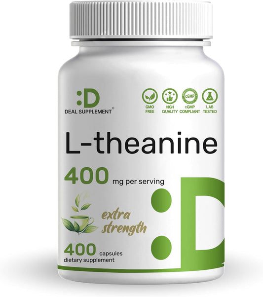 L-Theanine 400mg, 400 Capsules – Extra Strength Theanine Supplement – Amino Acids for Focus & Relaxation Support – Non-GMO & Gluten Free